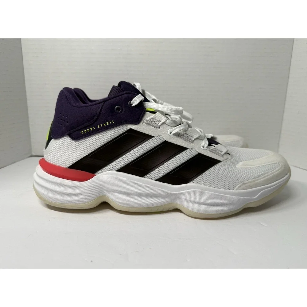 New Adidas Court Stabil Indoor Volleyball Mens 10 White Purple Shoes JH5163